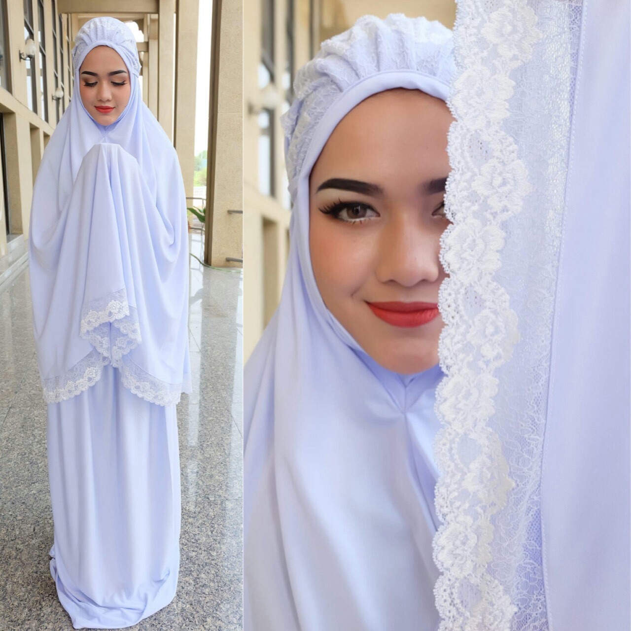 ตะละกง ชุดละหมาด talakong สีขาวคราม ตะละกง ชุดละหมาด talakong สีขาวคราม