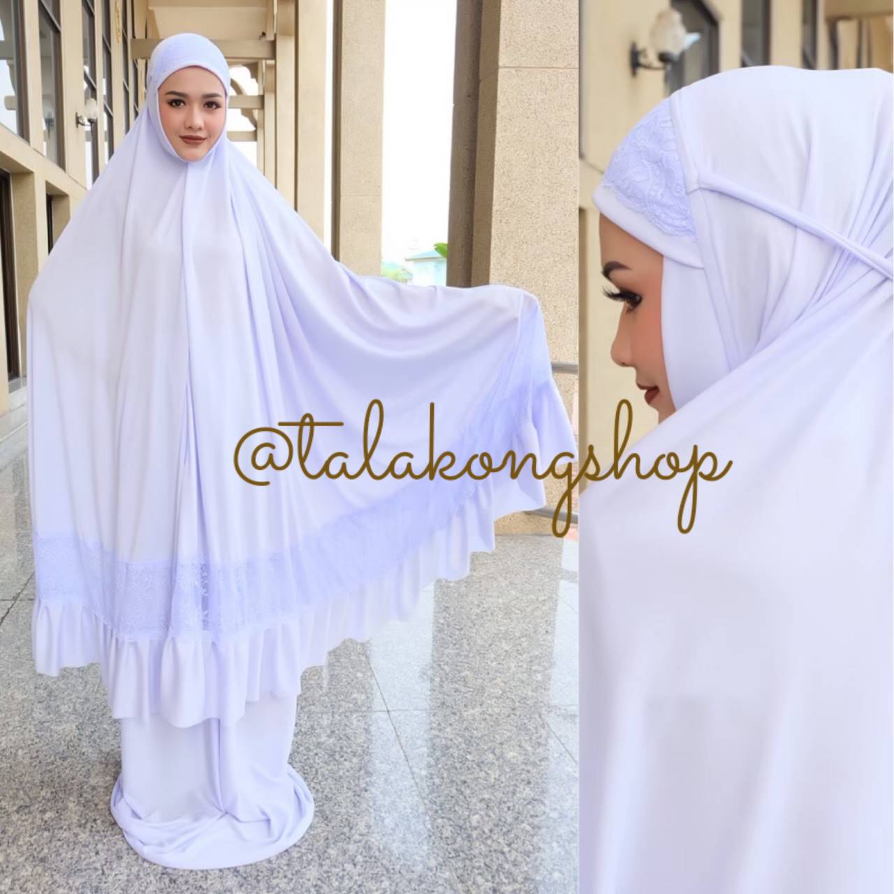 ตะละกง ชุดละหมาด talakong สีขาวคราม ตะละกง ชุดละหมาด talakong สีขาวคราม