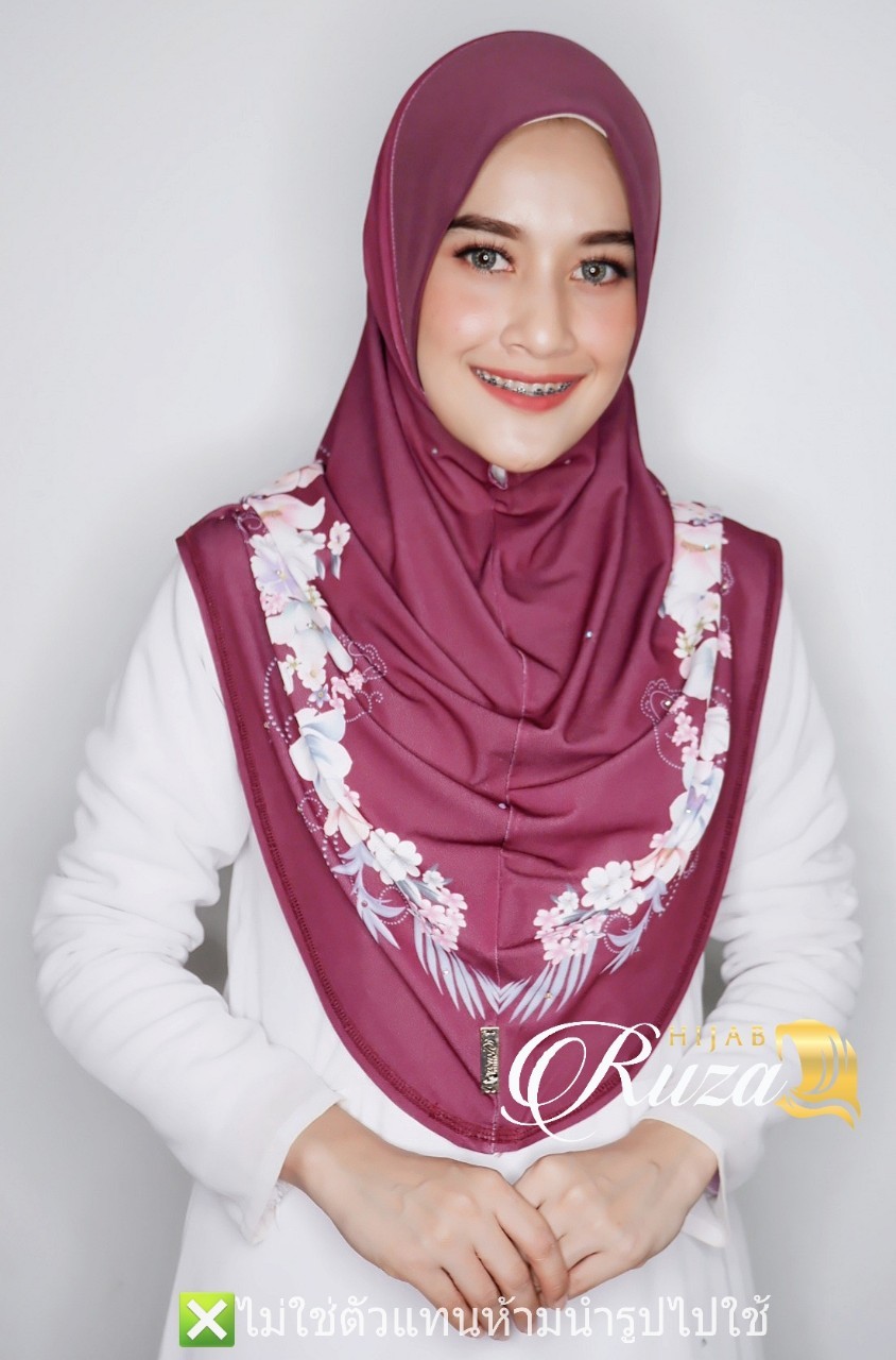 hijab ฮีญาบสวมสำเร็จผ้าลายในตัว เนื้อผ้า moss crepe ทรงหน้า scuba hijab ฮีญาบสวมสำเร็จผ้าลายในตัว เนื้อผ้า moss crepe ทรงหน้า scuba