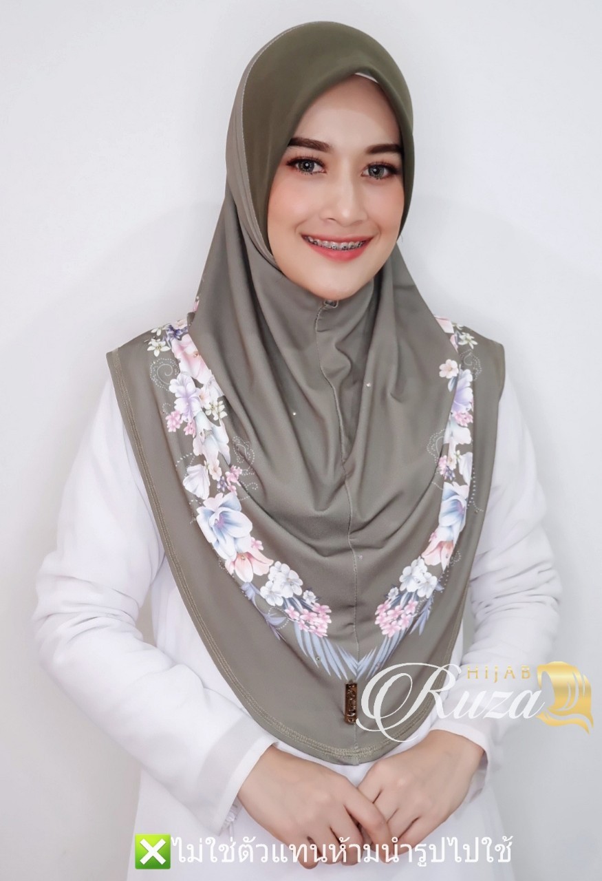 hijab ฮีญาบสวมสำเร็จผ้าลายในตัว เนื้อผ้า moss crepe ทรงหน้า scuba hijab ฮีญาบสวมสำเร็จผ้าลายในตัว เนื้อผ้า moss crepe ทรงหน้า scuba