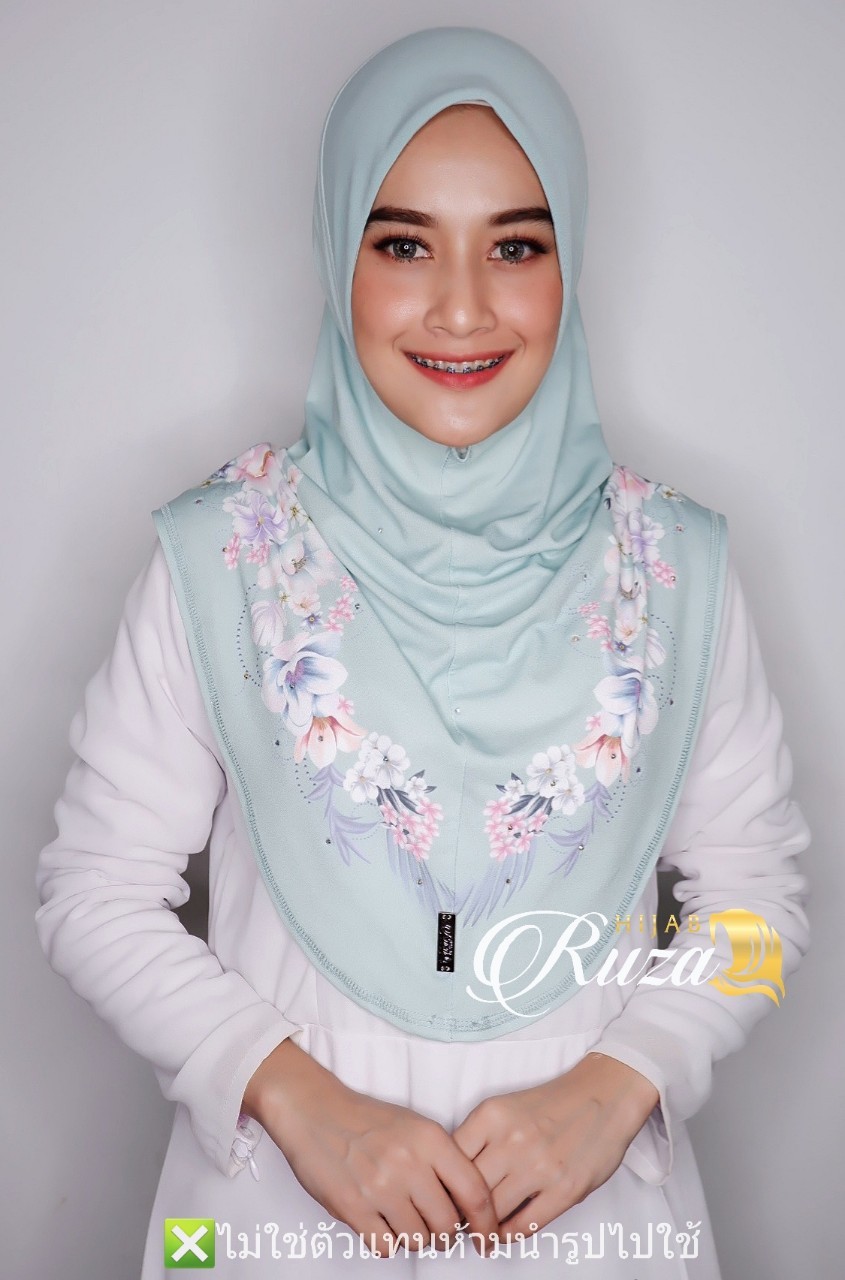 hijab ฮีญาบสวมสำเร็จผ้าลายในตัว เนื้อผ้า moss crepe ทรงหน้า scuba hijab ฮีญาบสวมสำเร็จผ้าลายในตัว เนื้อผ้า moss crepe ทรงหน้า scuba