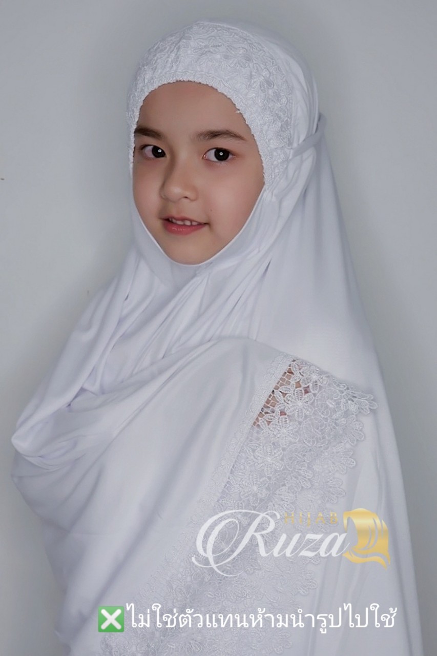 ชุดละหมาดเด็กแต่งลูกไม้รอบผืน เนื้อผ้า viscose อายุ8-10ปี ชุดละหมาดเด็กแต่งลูกไม้รอบผืน เนื้อผ้า viscose อายุ8-10ปี