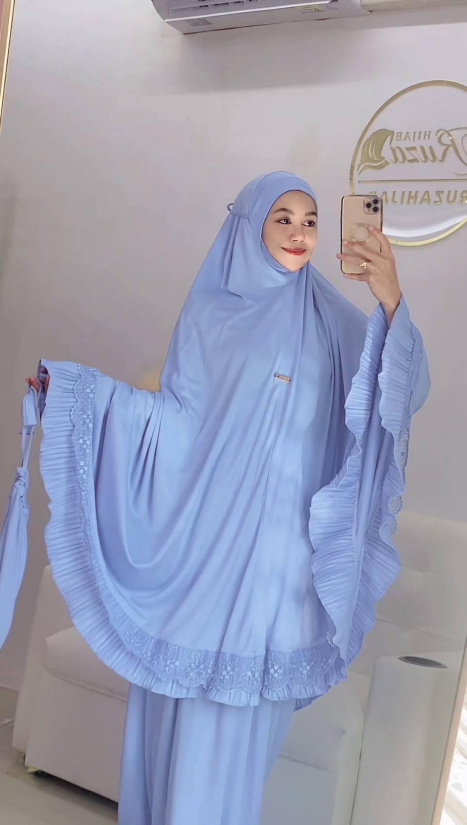 ชุดละหมาด ตะละกงผ้าละหมาดพร้อมส่ง รุ่น FANIA อัดพลีท แต่งลูกไม้ พร้อมส่ง 399 ส่งฟรี