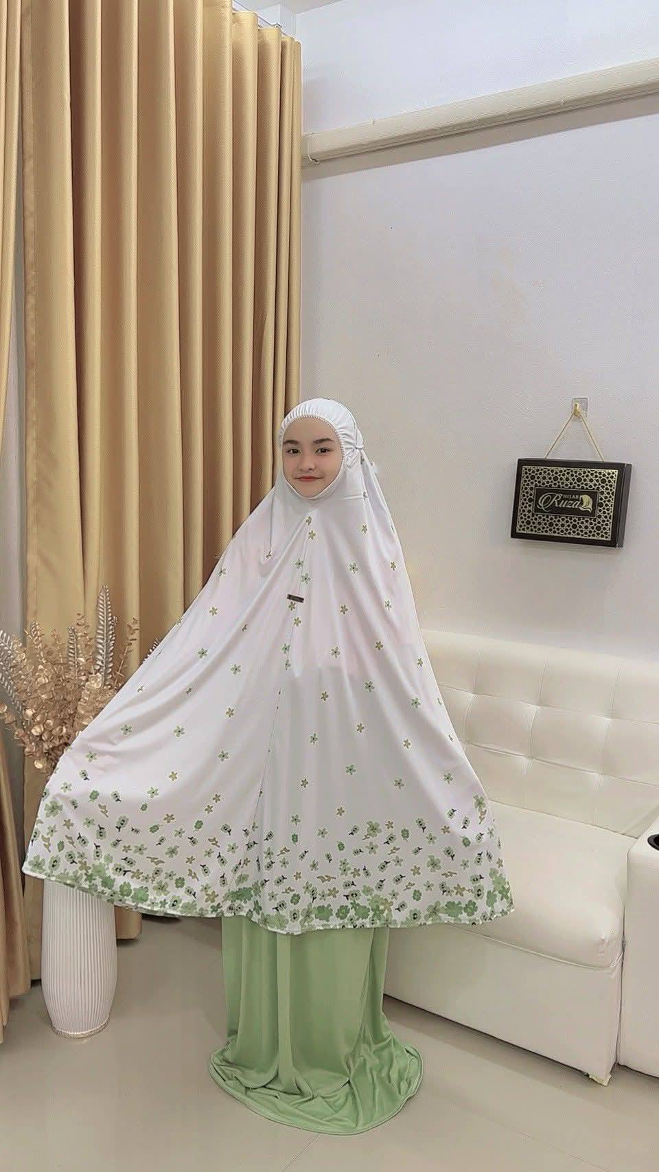 ตะละกงเด็ก ชุดละหมาดเด็ก ชุดใส่ละหมาดเด็ก ผ้าละหมาดสำหรับเด็กอิสลาม รุ่น ดอกซากุระ สำหรับเด็ก9-13ปี