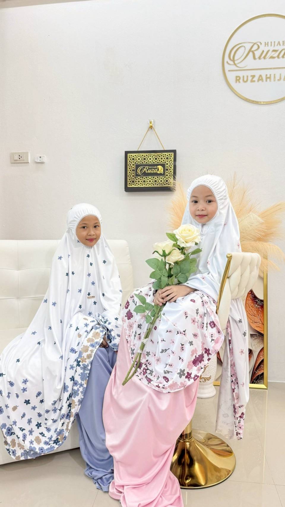 ตะละกงเด็ก ชุดละหมาดเด็ก ชุดใส่ละหมาดเด็ก ผ้าละหมาดสำหรับเด็กอิสลาม รุ่น ดอกซากุระ สำหรับเด็ก9-13ปี