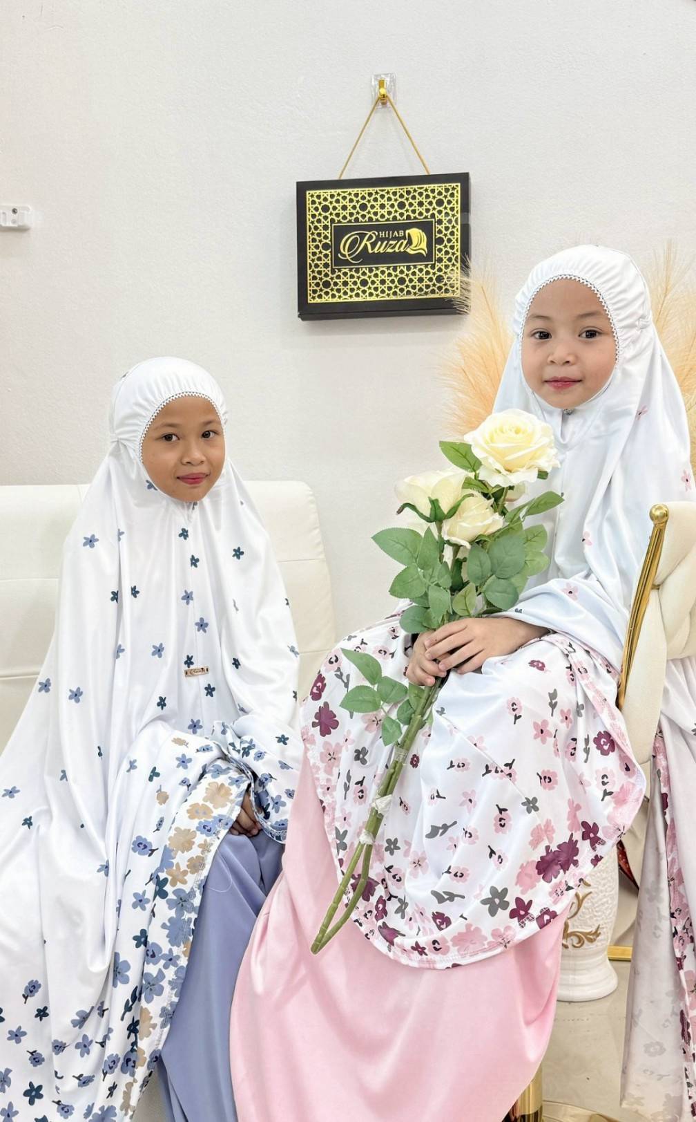 ตะละกงเด็ก ชุดละหมาดเด็ก ชุดใส่ละหมาดเด็ก ผ้าละหมาดสำหรับเด็กอิสลาม รุ่น ดอกซากุระ สำหรับเด็ก9-13ปี