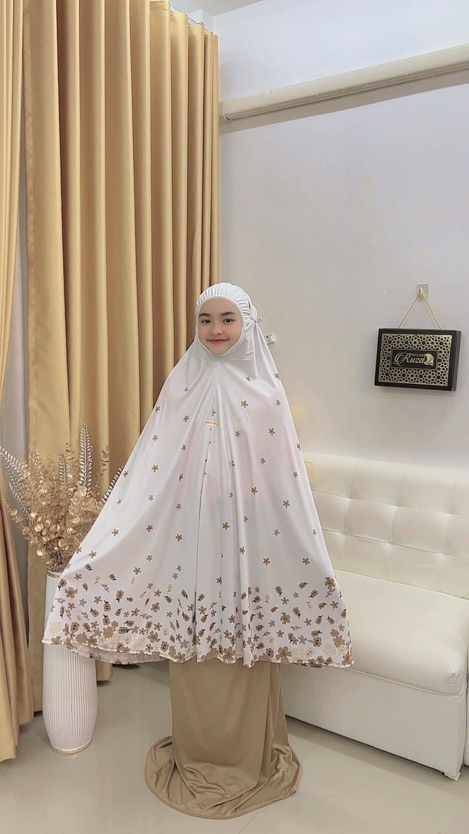 ตะละกงเด็ก ชุดละหมาดเด็ก ชุดใส่ละหมาดเด็ก ผ้าละหมาดสำหรับเด็กอิสลาม รุ่น ดอกซากุระ สำหรับเด็ก9-13ปี