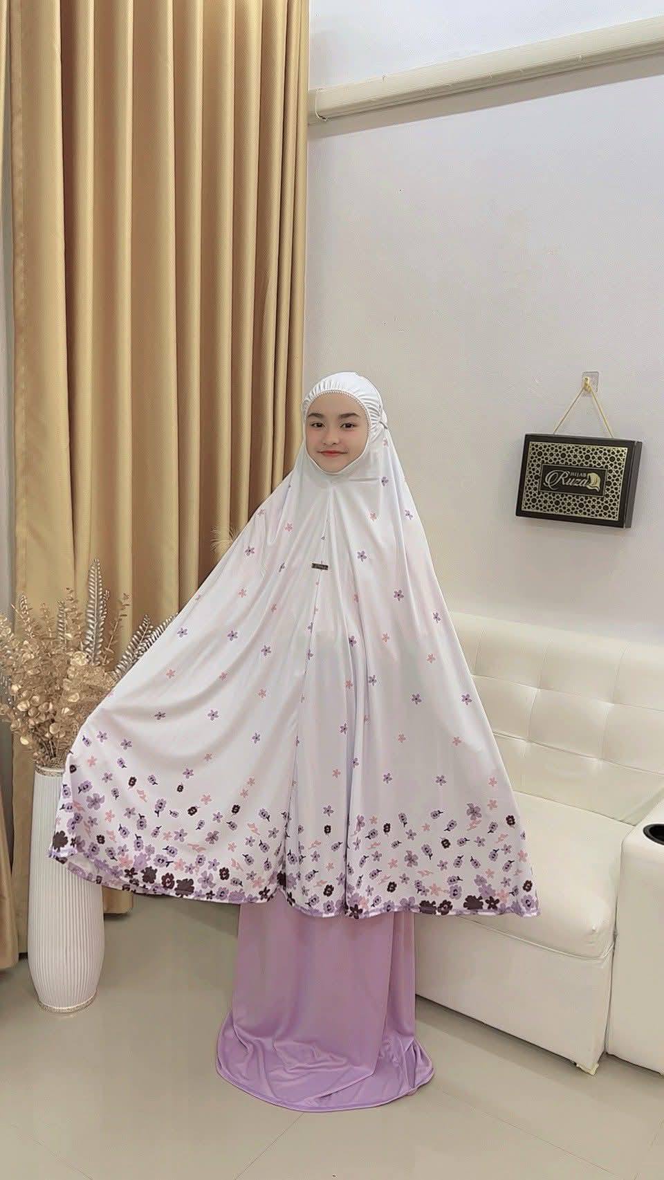 ตะละกงเด็ก ชุดละหมาดเด็ก ชุดใส่ละหมาดเด็ก ผ้าละหมาดสำหรับเด็กอิสลาม รุ่น ดอกซากุระ สำหรับเด็ก9-13ปี