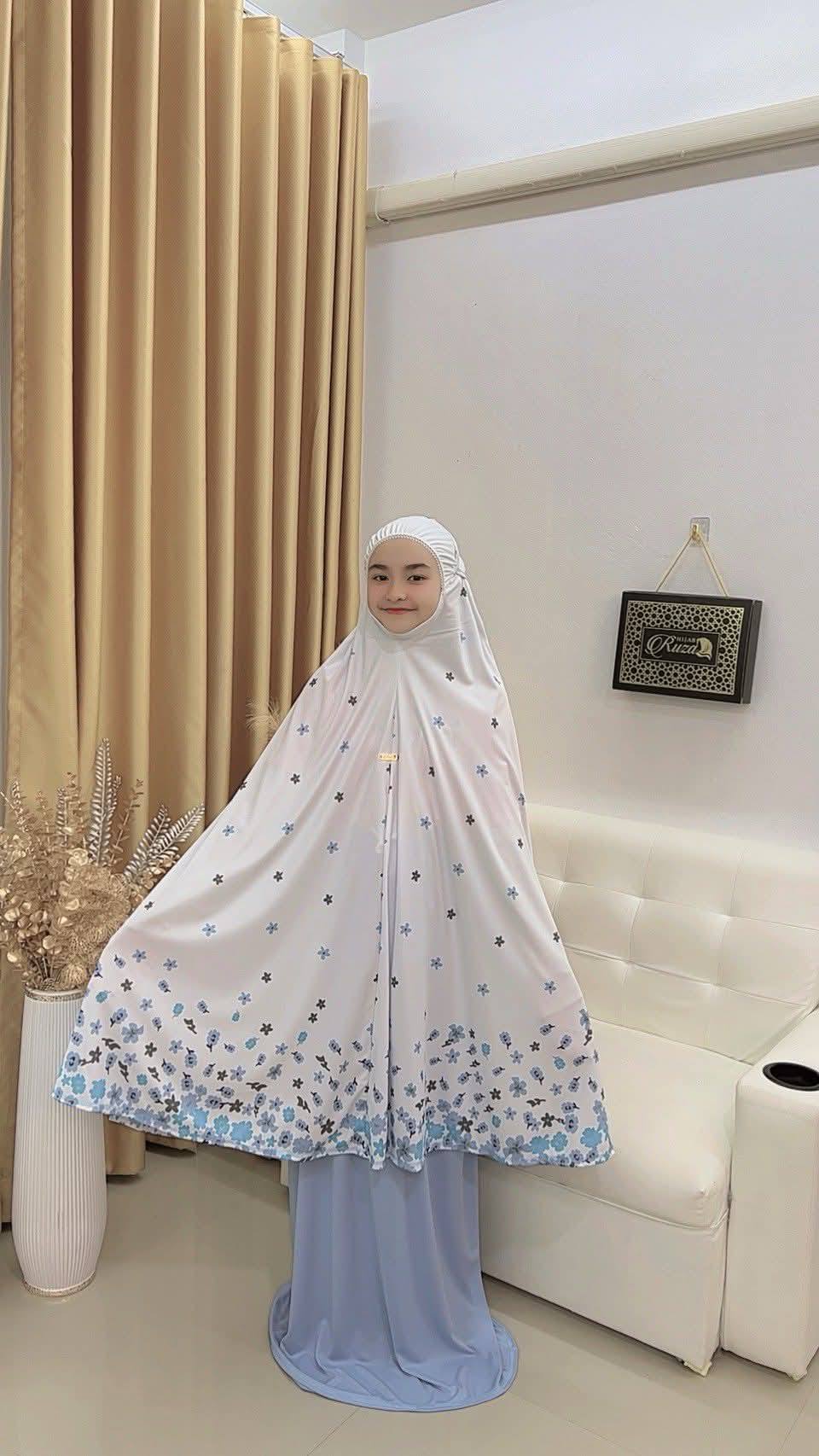 ตะละกงเด็ก ชุดละหมาดเด็ก ชุดใส่ละหมาดเด็ก ผ้าละหมาดสำหรับเด็กอิสลาม รุ่น ดอกซากุระ สำหรับเด็ก9-13ปี