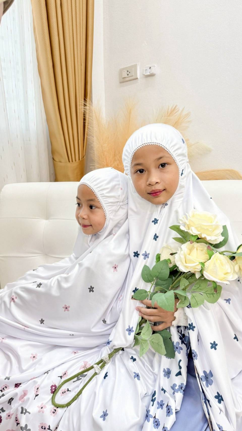 ตะละกงเด็ก ชุดละหมาดเด็ก ชุดใส่ละหมาดเด็ก ผ้าละหมาดสำหรับเด็กอิสลาม รุ่น ดอกซากุระ สำหรับเด็ก9-13ปี