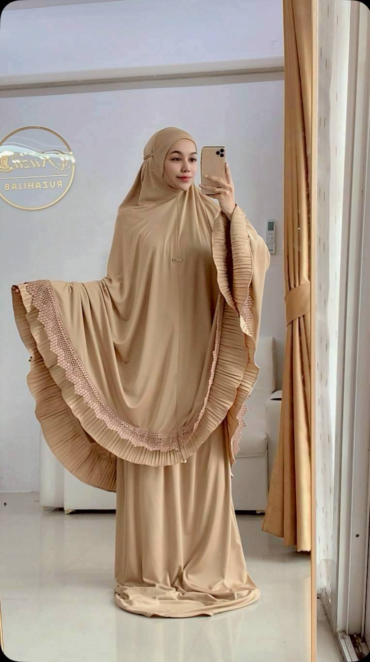 Talakong ตะละกงพกพา ผ้าละหมาดนำเข้า ชุดะละหมาด รุ่นLAILA  อัดพลีท แต่งลูกไม้