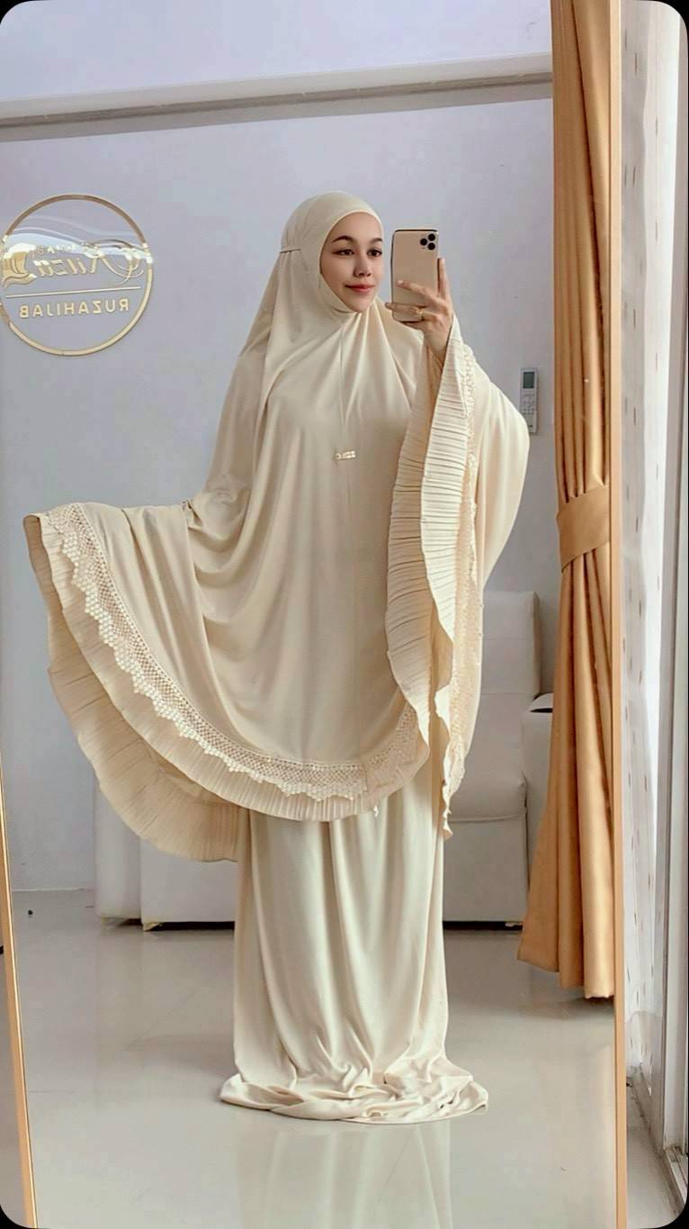 Talakong ตะละกงพกพา ผ้าละหมาดนำเข้า ชุดะละหมาด รุ่นLAILA  อัดพลีท แต่งลูกไม้