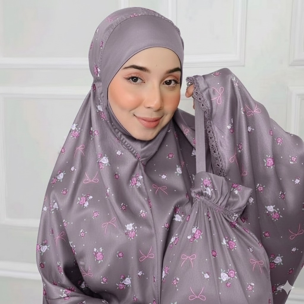 ตะละกงพกพา ชุดละหมาดราคาถูก เนื้อผ้าซาตินผ้าลื่นเย็นใส่สบายไม่ร้อน มาพร้อมกระเป๋าพกพาสีเข้าชุด พร้อมส่ง