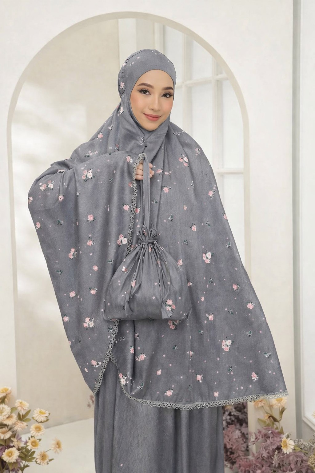 ตะละกงพกพา ชุดละหมาดราคาถูก เนื้อผ้าซาตินผ้าลื่นเย็นใส่สบายไม่ร้อน มาพร้อมกระเป๋าพกพาสีเข้าชุด พร้อมส่ง