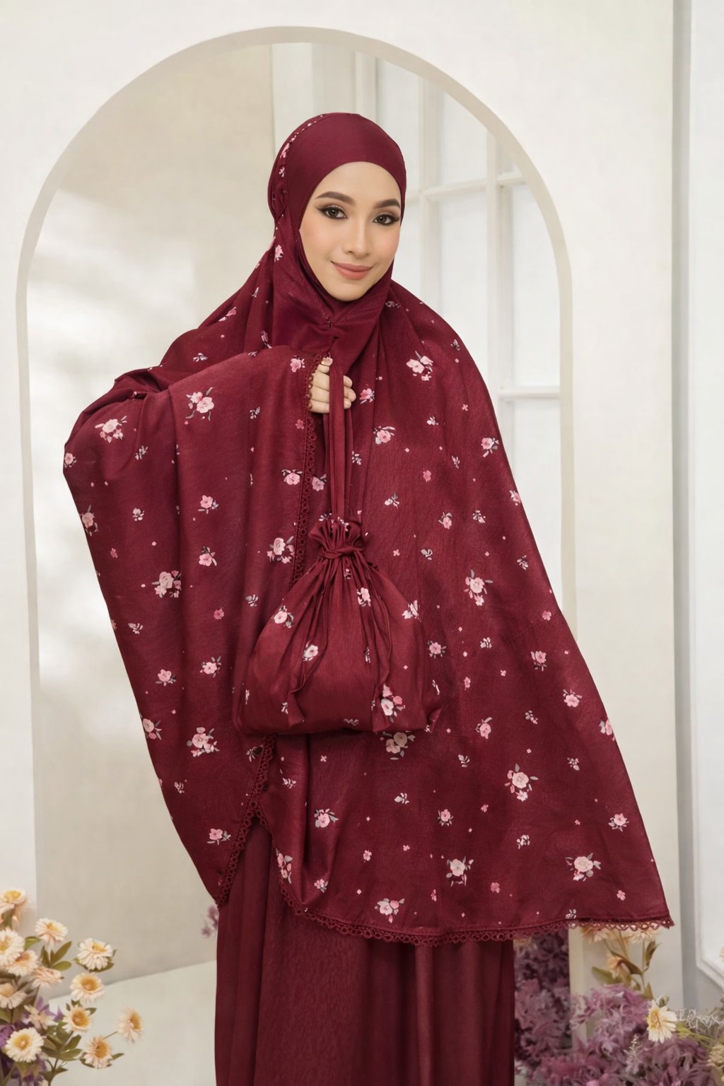 ตะละกงพกพา ชุดละหมาดราคาถูก เนื้อผ้าซาตินผ้าลื่นเย็นใส่สบายไม่ร้อน มาพร้อมกระเป๋าพกพาสีเข้าชุด พร้อมส่ง