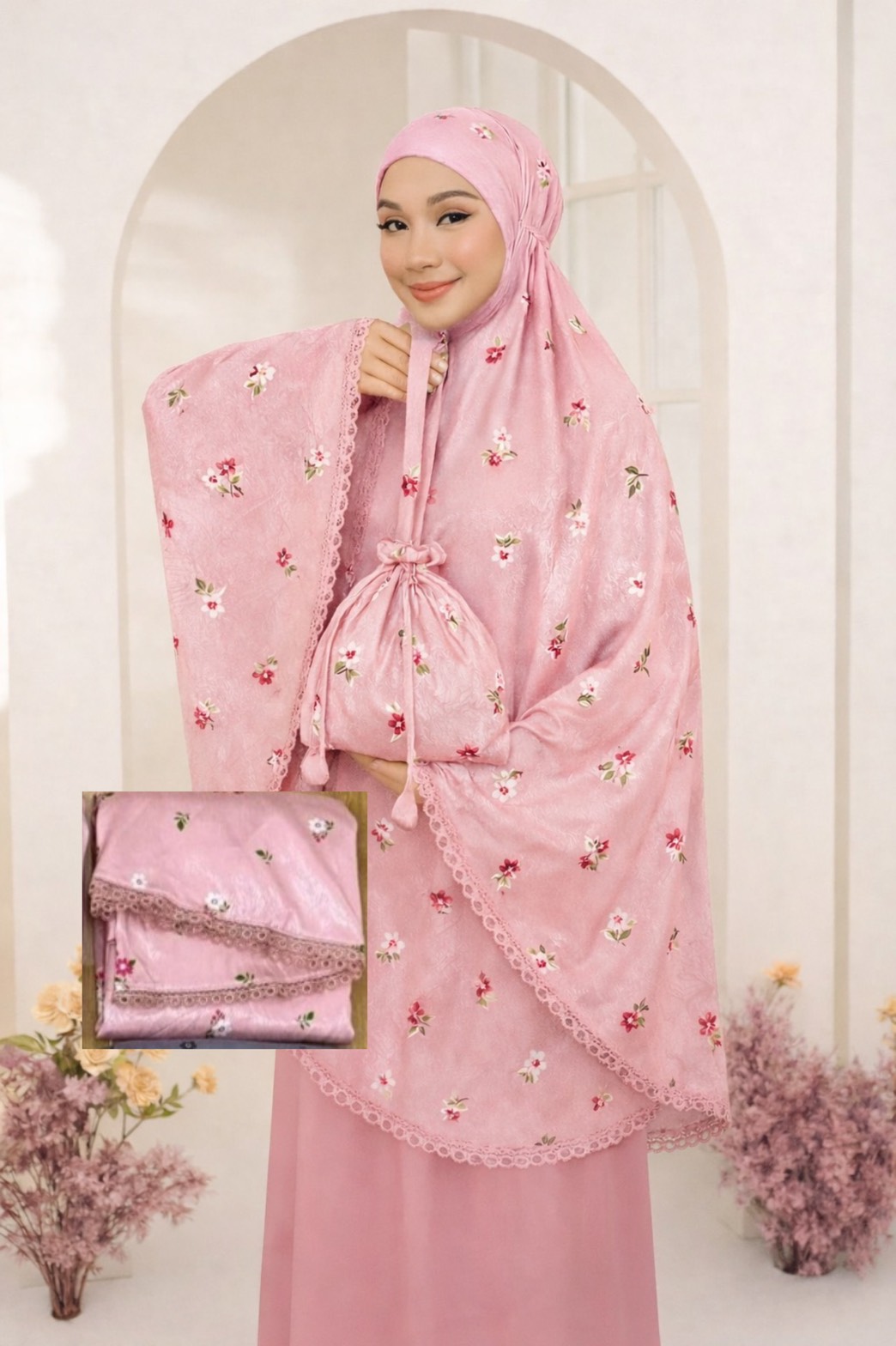 ตะละกงพกพา ชุดละหมาดราคาถูก เนื้อผ้าซาตินผ้าลื่นเย็นใส่สบายไม่ร้อน มาพร้อมกระเป๋าพกพาสีเข้าชุด พร้อมส่ง