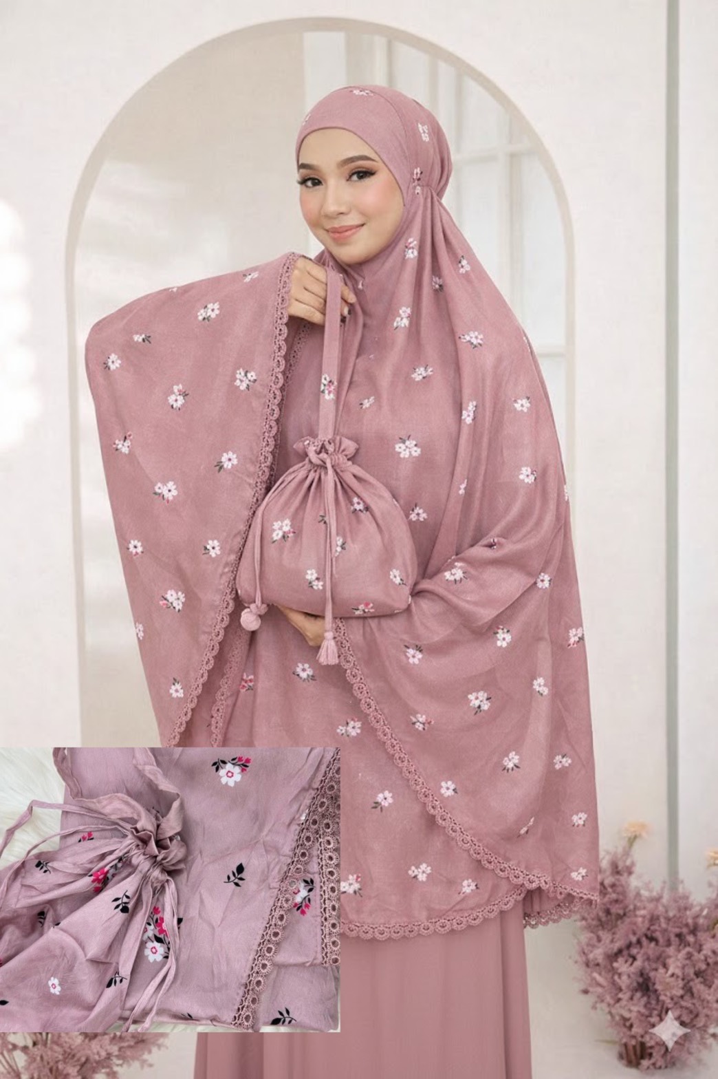 ตะละกงพกพา ชุดละหมาดราคาถูก เนื้อผ้าซาตินผ้าลื่นเย็นใส่สบายไม่ร้อน มาพร้อมกระเป๋าพกพาสีเข้าชุด พร้อมส่ง