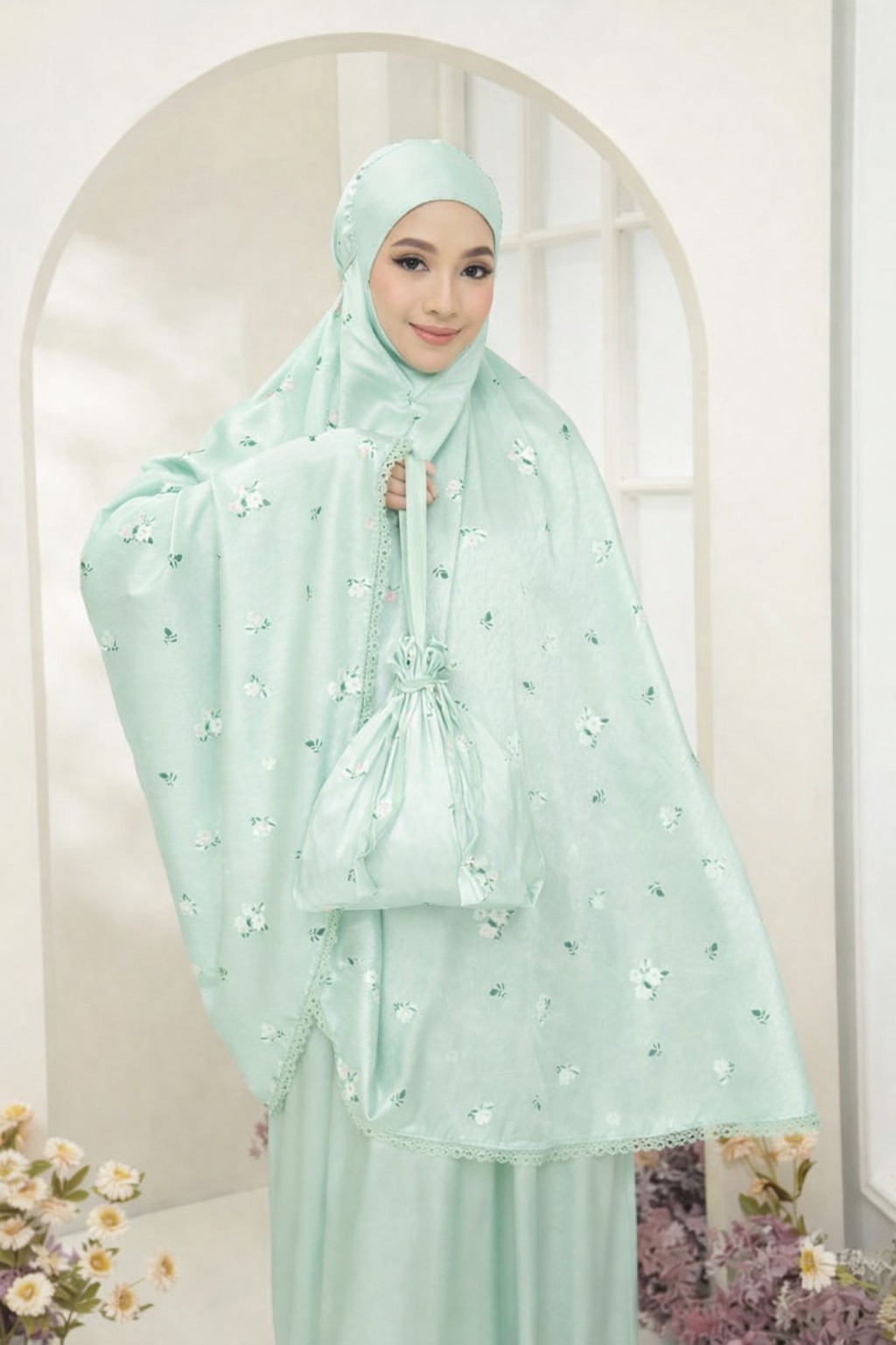 ตะละกงพกพา ชุดละหมาดราคาถูก เนื้อผ้าซาตินผ้าลื่นเย็นใส่สบายไม่ร้อน มาพร้อมกระเป๋าพกพาสีเข้าชุด พร้อมส่ง