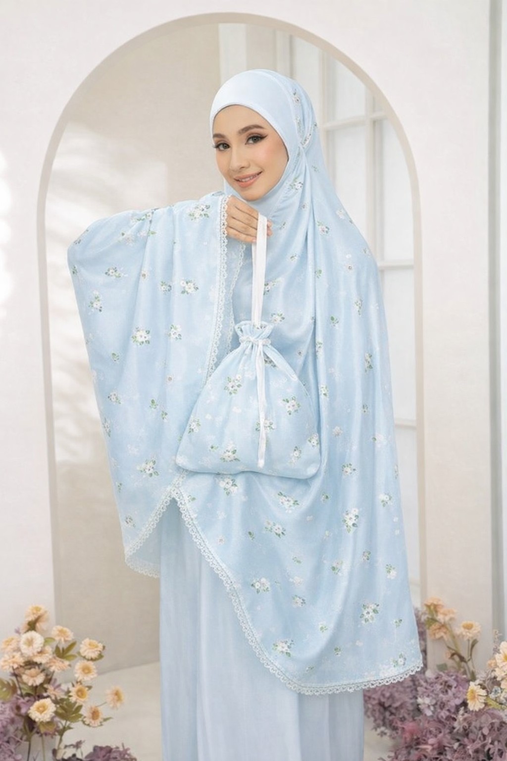 ตะละกงพกพา ชุดละหมาดราคาถูก เนื้อผ้าซาตินผ้าลื่นเย็นใส่สบายไม่ร้อน มาพร้อมกระเป๋าพกพาสีเข้าชุด พร้อมส่ง